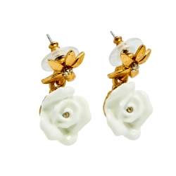 مملوكة مسبقًا Oscar de la Renta White Floral Drop Earrings