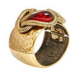 Pre Owned سوار اوسكار دي لا رينتا أسورة كريستال أحمر ومعدن ذهبي اللون