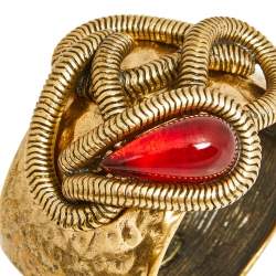 Pre Owned سوار اوسكار دي لا رينتا أسورة كريستال أحمر ومعدن ذهبي اللون