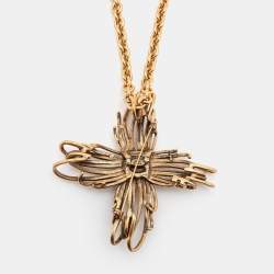 Pre Owned Oscar de la Renta Aged Gold Tone Floral Pendant Necklace