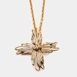 Pre Owned Oscar de la Renta Aged Gold Tone Floral Pendant Necklace