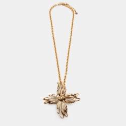 Pre Owned Oscar de la Renta Aged Gold Tone Floral Pendant Necklace