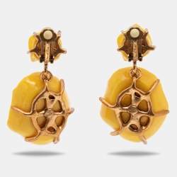 مملوكة مسبقًا Oscar de la Renta Yellow  Resin Gold Tone Earrings