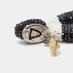 Pre Owned Oscar De La Renta Oscar O Black & White Beads Silver Tone Clip On Earrings