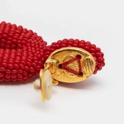 مملوكة مسبقًا Oscar de la Renta Oscar O Red Beads Gold Tone Clip On Earrings