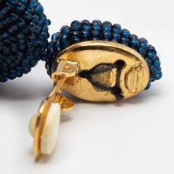 مملوكة مسبقًا Oscar de la Renta Oscar O Blue Beads Gold Tone Clip On Earrings