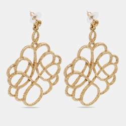 Pre Owned Oscar de la Renta Gold Tone Entangled Dangle Earrings