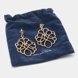 Pre Owned Oscar de la Renta Gold Tone Entangled Dangle Earrings