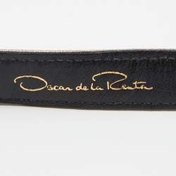 Pre Owned Oscar de la Renta Gold/Silver Lurex Fabric Floral Crystals Waist Belt S