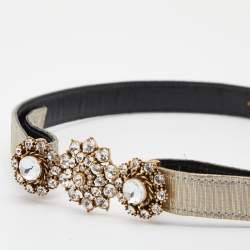 Pre Owned Oscar de la Renta Gold/Silver Lurex Fabric Floral Crystals Waist Belt S