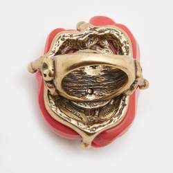 Pre Owned Oscar de la Renta  Rose Red Amaranth Gold Tone Ring Size 55