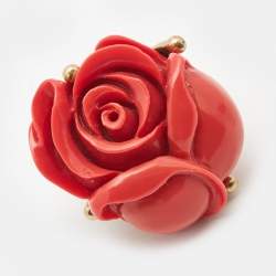 Pre Owned Oscar de la Renta  Rose Red Amaranth Gold Tone Ring Size 55