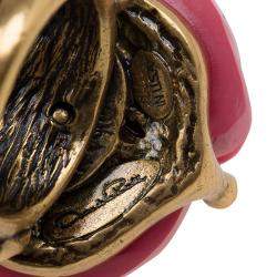 Pre Owned Oscar de la Renta  Rose Red Amaranth Gold Tone Ring Size 55