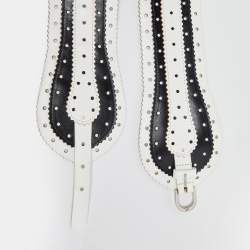 Pre Owned Oscar de la Renta White/Black Leather Waist Belt 75CM