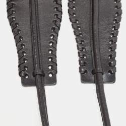 Pre Owned Oscar de la Renta Black Leather Whipstitch Detail Wrap Around Waist Belt L