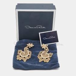 Pre Owned Oscar de la Renta Gold Filigree Floral Clip On Earrings
