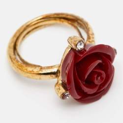Pre Owned خاتم أوسكار دي لارينتا رزين أحمر وردة كوكتيل مقاس أوروبي 50.5