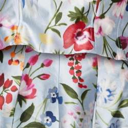 Pre Owned Oscar de la Renta Blue Floral Print Silk Blend Tube Top & Midi Skirt Set M