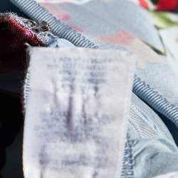 Pre Owned Oscar de la Renta Blue Floral Print Silk Blend Tube Top & Midi Skirt Set M