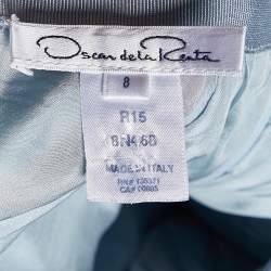 Pre Owned Oscar de la Renta Blue Floral Print Silk Blend Tube Top & Midi Skirt Set M