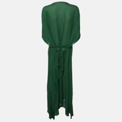 Pre Owned Oscar de la Renta Green Knit Silk Kaftan Dress S