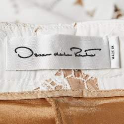 Pre Owned Oscar de la Renta White Magnolia Guipure Lace Palazzo Pants