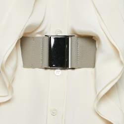 Pre Owned Oscar de la Renta Cream Silk Belted Sleeveless Blouse M