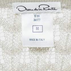 Pre Owned Oscar de la Renta Grey Patterned Cashmere Button Front Cardigan M