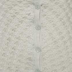 Pre Owned Oscar de la Renta Grey Patterned Cashmere Button Front Cardigan M