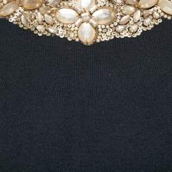 Pre Owned Oscar de la Renta Navy Blue Crystal Embellished Cashmere Knit Tank Top S