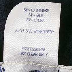 Pre Owned Oscar de la Renta Navy Blue Crystal Embellished Cashmere Knit Tank Top S