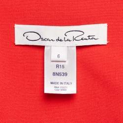 Pre Owned Oscar de la Renta Red Wool Open Front Cropped Jacket M