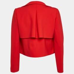 Pre Owned Oscar de la Renta Red Wool Open Front Cropped Jacket M