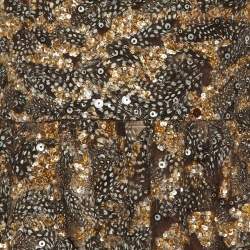 Pre Owned Oscar de la Renta Brown Sequin & Feather Embedded Tulle Mini Dress M