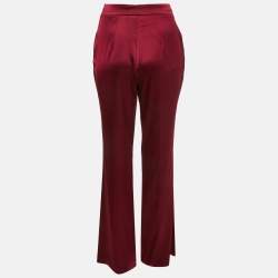 Oscar de la Renta Dark Red Satin Wide Leg Trousers M
