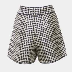Pre Owned Oscar de la Renta Navy Blue/White Checked Silk Gabardine Shorts XS