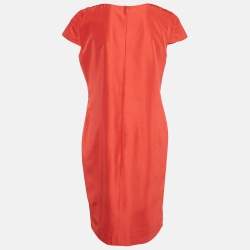 Oscar de la Renta Red Silk Cap Sleeve Midi Dress M