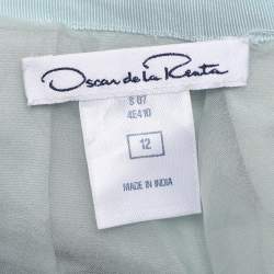 Pre Owned Oscar de la Renta Grey/Light Blue Silk Embroidered Mini Skirt Size L