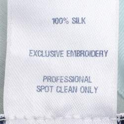 Pre Owned Oscar de la Renta Grey/Light Blue Silk Embroidered Mini Skirt Size L