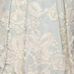 Pre Owned Oscar de la Renta Grey/Light Blue Silk Embroidered Mini Skirt Size L