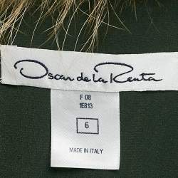 Oscar de la Renta Green Wool Blend Belted Detachable Fur Coat M