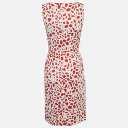 Oscar de la Renta White/Red Floral Print Cotton Sleeveless Short Dress S