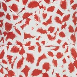 Oscar de la Renta White/Red Floral Print Cotton Sleeveless Short Dress S
