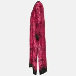 Oscar de la Renta Pink/Black Printed Satin Maxi Kaftan Dress S