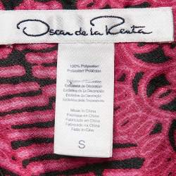 Oscar de la Renta Pink/Black Printed Satin Maxi Kaftan Dress S