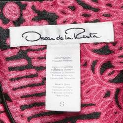 Oscar de la Renta Pink/Black Printed Satin Maxi Kaftan Dress S