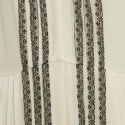 Oscar de la Renta White Silk Lace Trim Pleated Maxi Dress L