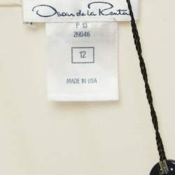 Oscar de la Renta White Silk Lace Trim Pleated Maxi Dress L