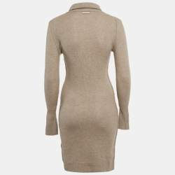 Pre Owned Oscar de la Renta Beige Cashmere Turtle Neck Sweater Dress S