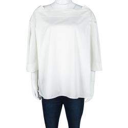 Pre Owned Oscar De La Renta Off White Cotton Puffed Sleeve Blouse XXXL
